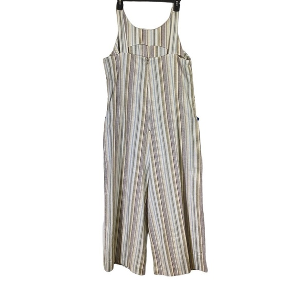 VIVI by VIOLET WEEKEND Plus Size 16 Cropped Jumpsuit Blue tan White Linen Blend - Picture 5 of 10